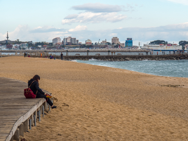 Sokcho Beach with its orange sand. 