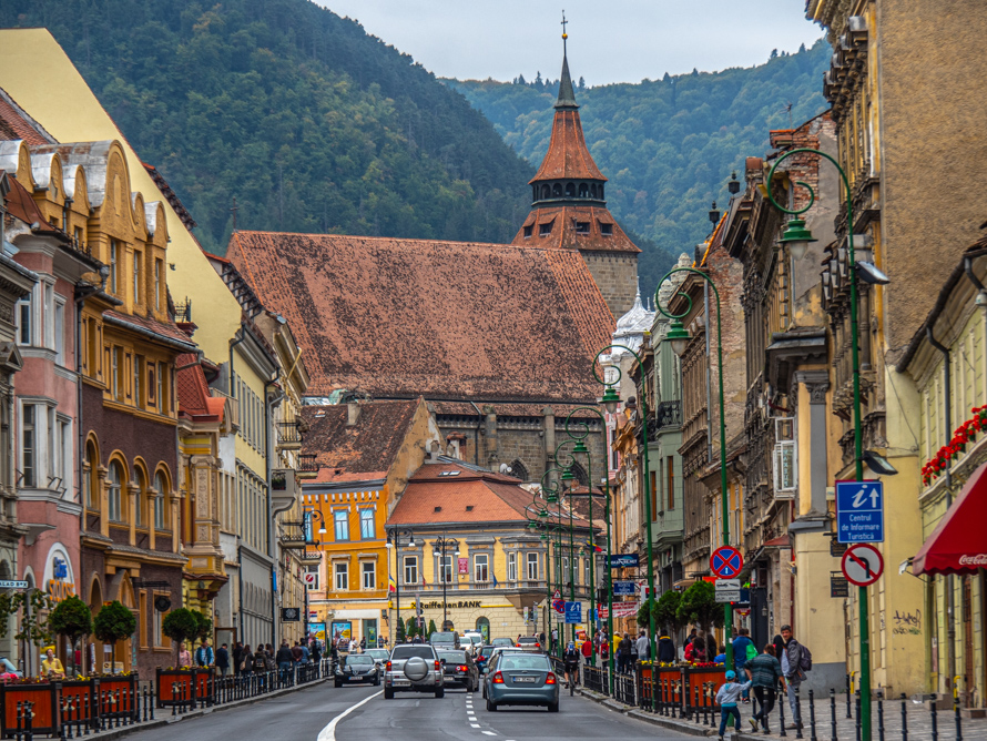 Biserica Neagra or Black Church along Strada George Baritiu, Brasov, Romania.