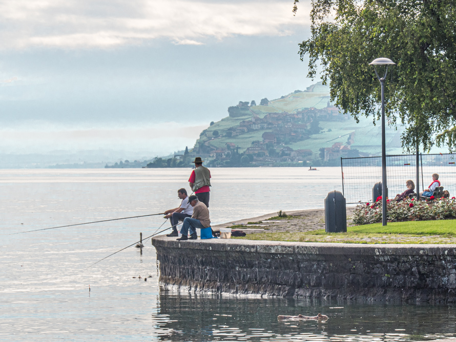 Fishing on Lake Geneva at Montreux, Switzerland.